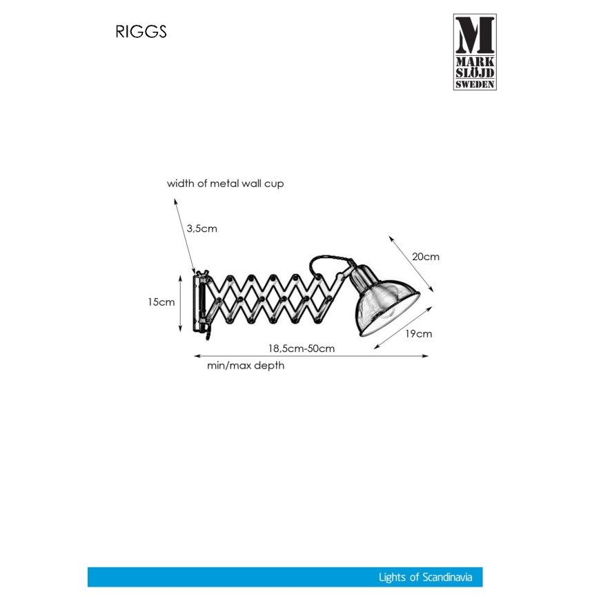 Markslöjd 108105 - Seinävalaisin RIGGS 1xE27 / 60W / 230V musta