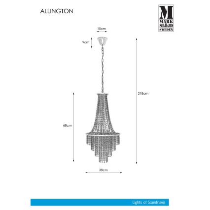 Markslöjd 108125 - Kristalli-ketjukattokruunu ALLINGTON 3xE14/25W/230V