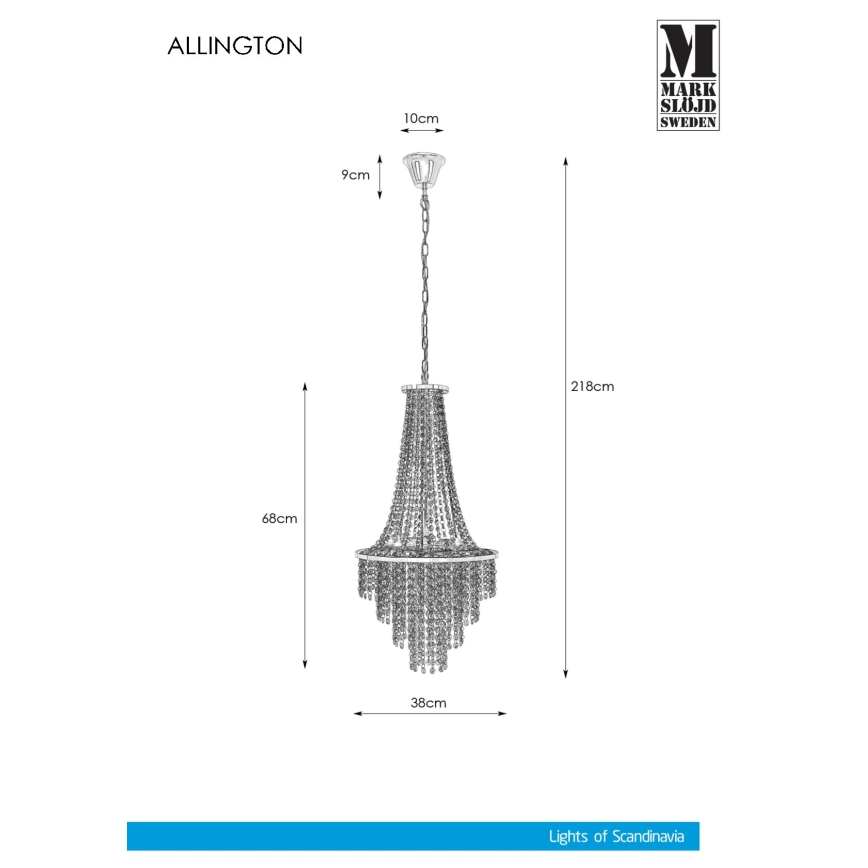Markslöjd 108125 - Kristalli-ketjukattokruunu ALLINGTON 3xE14/25W/230V