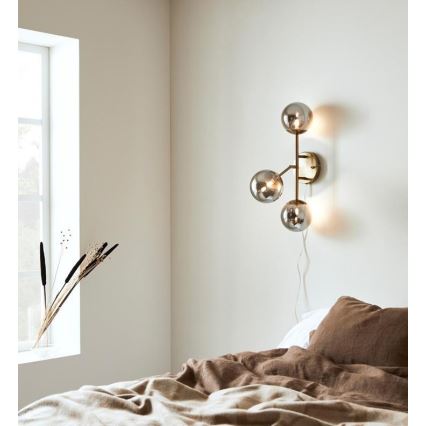 Markslöjd 108253 - Seinävalo TRINITY 3xG9/20W/230V kulta/harmaa