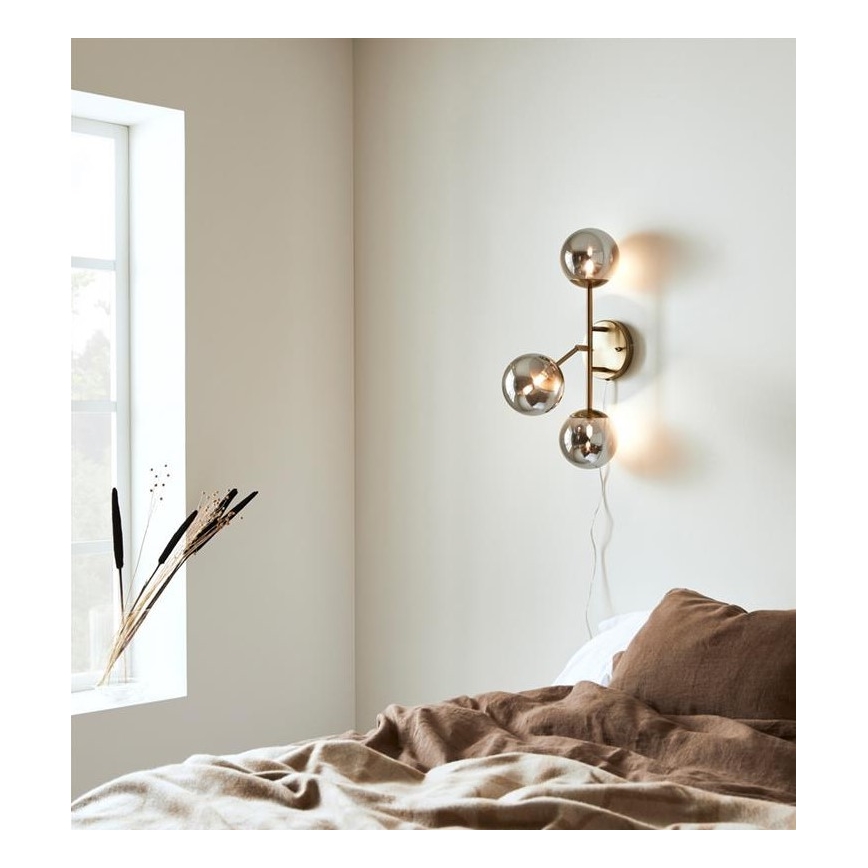 Markslöjd 108253 - Seinävalo TRINITY 3xG9/20W/230V kulta/harmaa