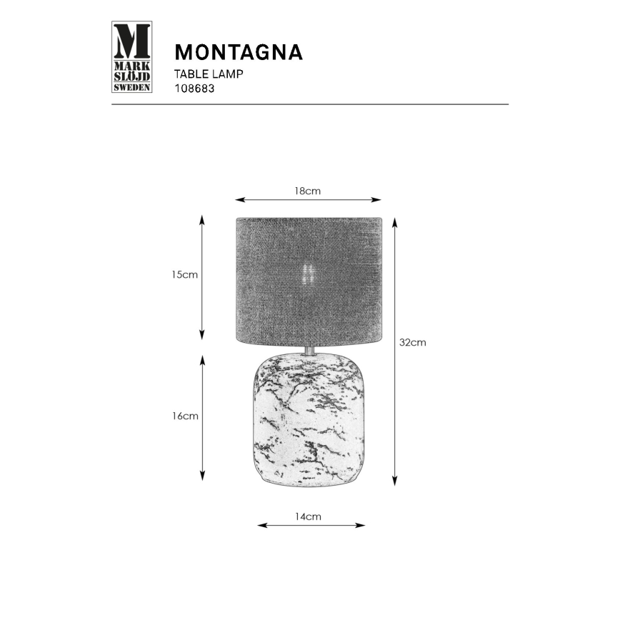 Markslöjd 108683 - Pöytävalaisin MONTAGNA 1xE14/40W/230V 32 cm beige/musta