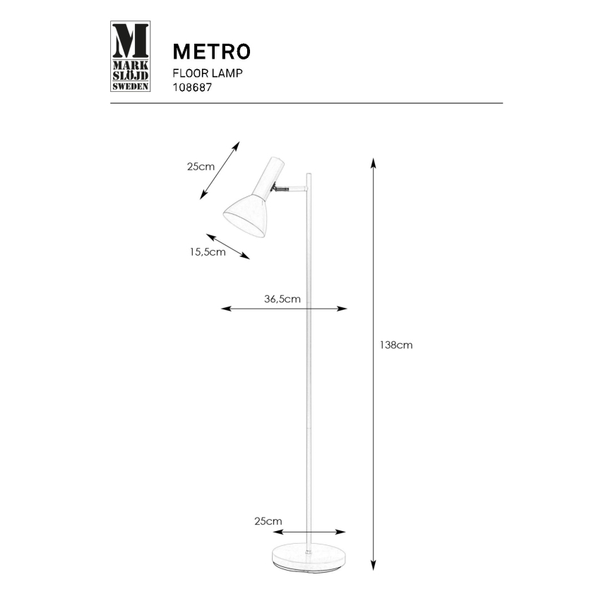Markslöjd 108687 - Lattialamppu METRO 1xE27/40W/230V valkoinen