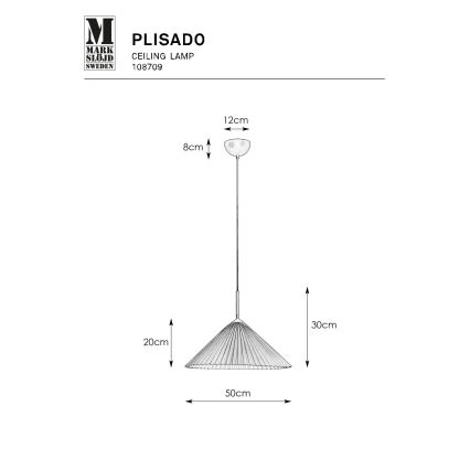 Markslöjd 108709 - Kattokruunu johdossa PLISADO 1xE27/40W/230V halkaisija 50 cm harmaa