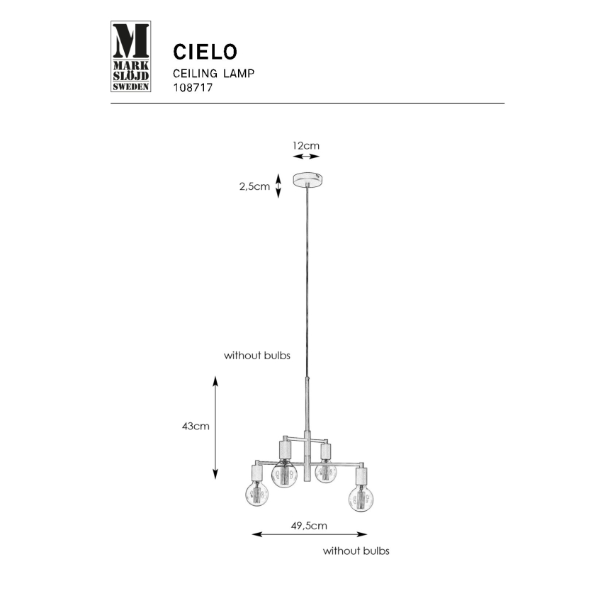 Markslöjd 108717 - Kattokruunu johdossa CIELO 6xE27/40W/230V musta