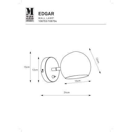 Markslöjd 108754 - Seinävalaisin EDGAR 1xE14/40W/230V kulta