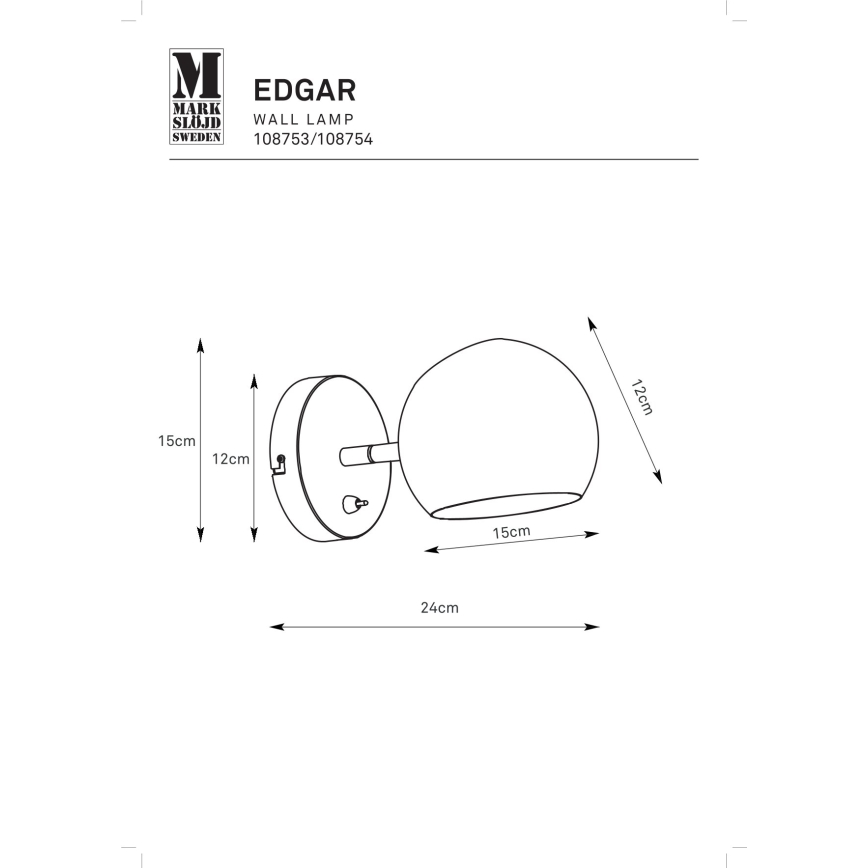 Markslöjd 108754 - Seinävalaisin EDGAR 1xE14/40W/230V kulta