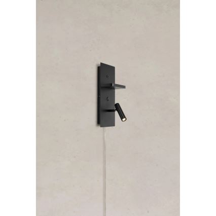 Markslöjd 109018 - LED-seinäspotti hyllyllä ja USB-portilla CARICA LED/4W/230V musta