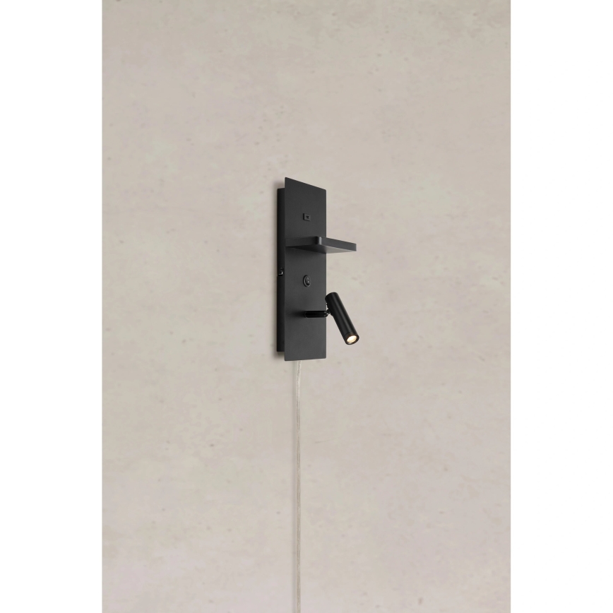 Markslöjd 109018 - LED-seinäspotti hyllyllä ja USB-portilla CARICA LED/4W/230V musta