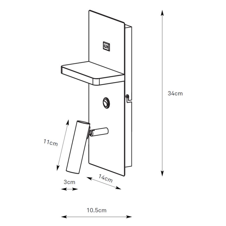 Markslöjd 109018 - LED-seinäspotti hyllyllä ja USB-portilla CARICA LED/4W/230V musta