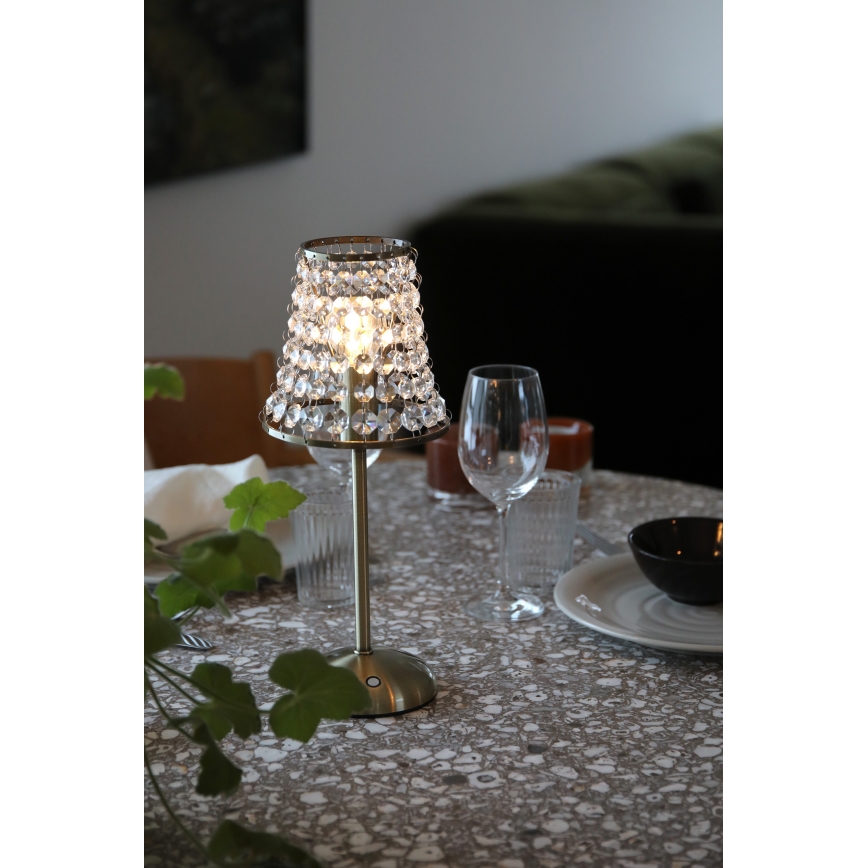 Markslöjd 109125 - LED-himmennettävä ladattava kosketusohjattu pöytälamppu LIORA 1xE14/2W/2000 mAh messinki