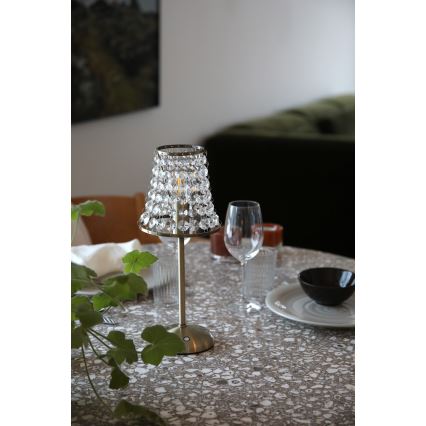 Markslöjd 109125 - LED-himmennettävä ladattava kosketusohjattu pöytälamppu LIORA 1xE14/2W/2000 mAh messinki