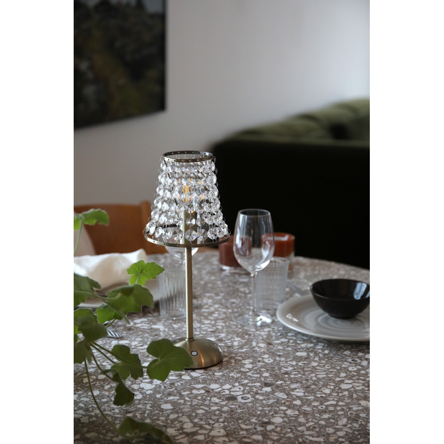 Markslöjd 109125 - LED-himmennettävä ladattava kosketusohjattu pöytälamppu LIORA 1xE14/2W/2000 mAh messinki