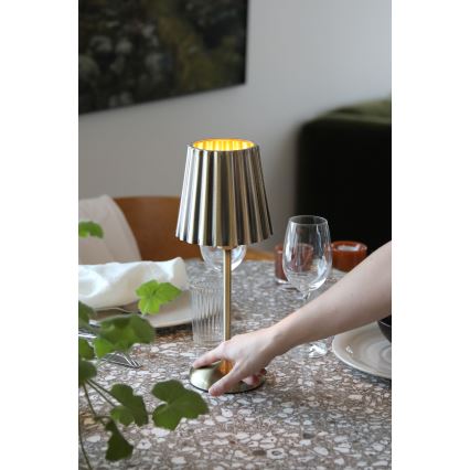 Markslöjd 109127 - LED-himmennettävä ladattava kosketusohjattu pöytälamppu CELIA 1xE14/2W/2000 mAh messinki