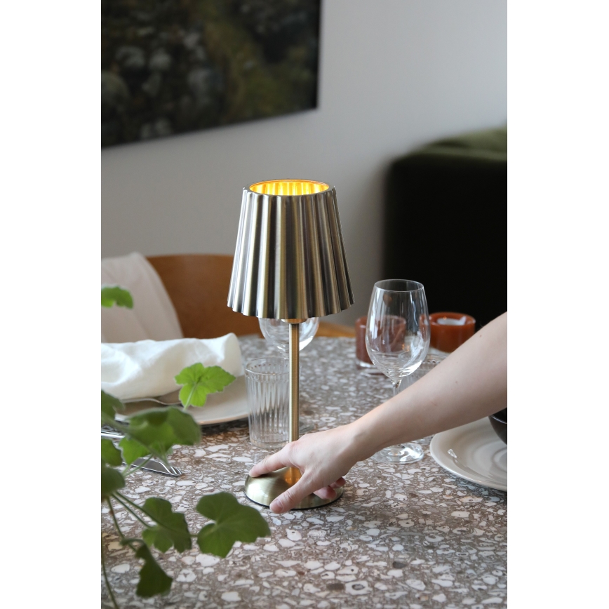 Markslöjd 109127 - LED-himmennettävä ladattava kosketusohjattu pöytälamppu CELIA 1xE14/2W/2000 mAh messinki