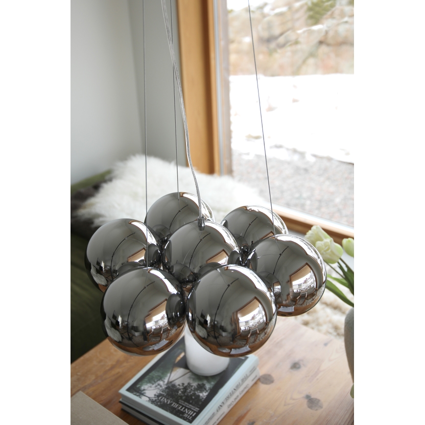 Markslöjd 109167 - Vaijerilla ripustettava kattovalaisin CUPOLO 7xE14/40W/230V, halkaisija 45 cm, kiillotettu kromi