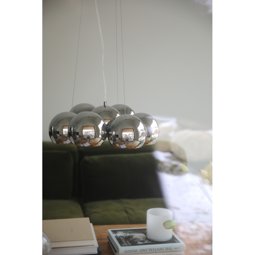 Markslöjd 109167 - Vaijerilla ripustettava kattovalaisin CUPOLO 7xE14/40W/230V, halkaisija 45 cm, kiillotettu kromi