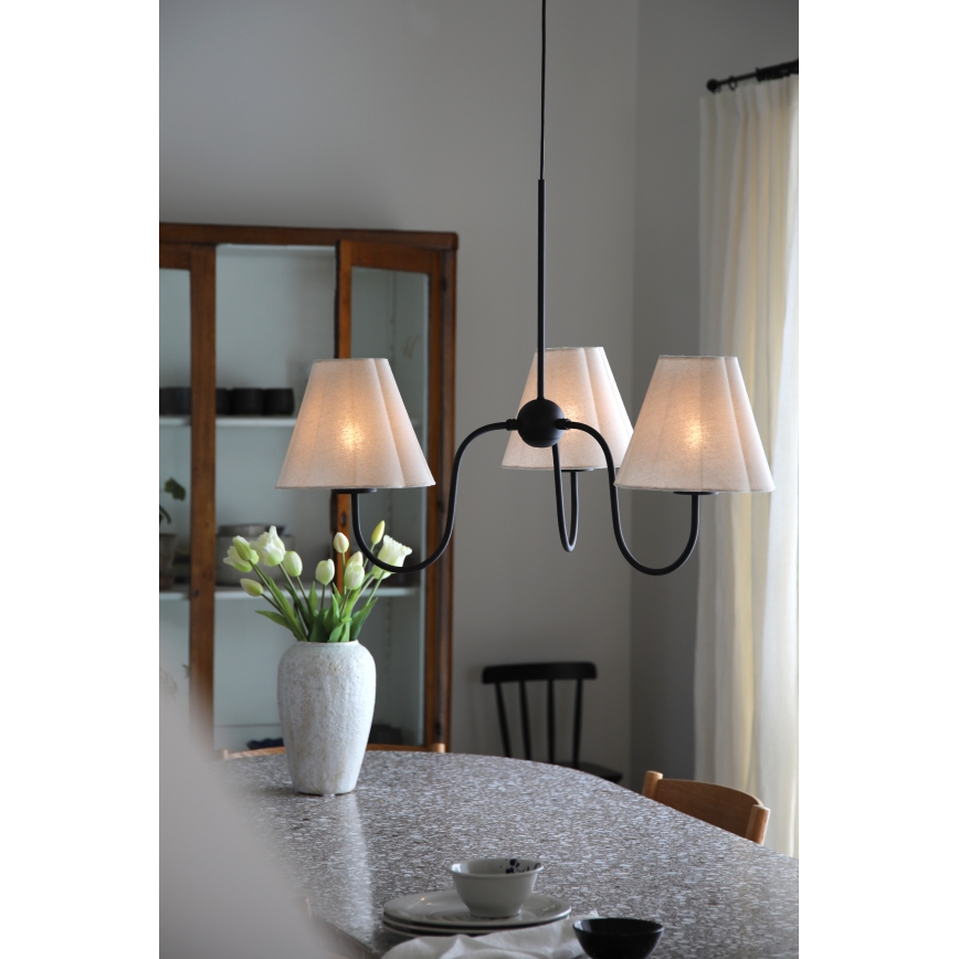 Markslöjd 109172 - VEYA-riippuvalaisin vaijerilla, 3 x E14/40W/230V, Ø 90 cm, pellava/musta