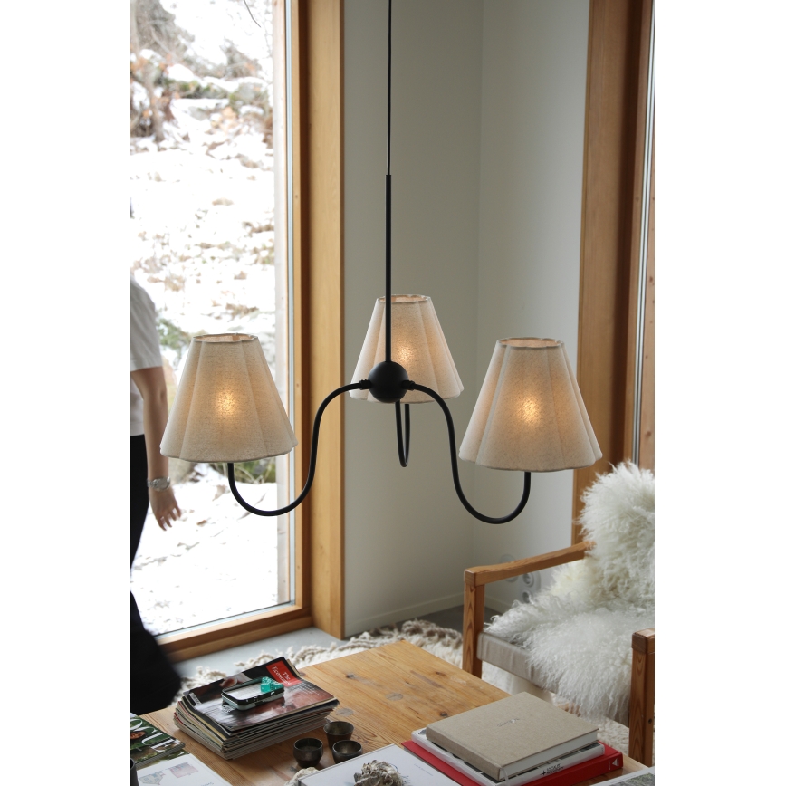 Markslöjd 109172 - VEYA-riippuvalaisin vaijerilla, 3 x E14/40W/230V, Ø 90 cm, pellava/musta