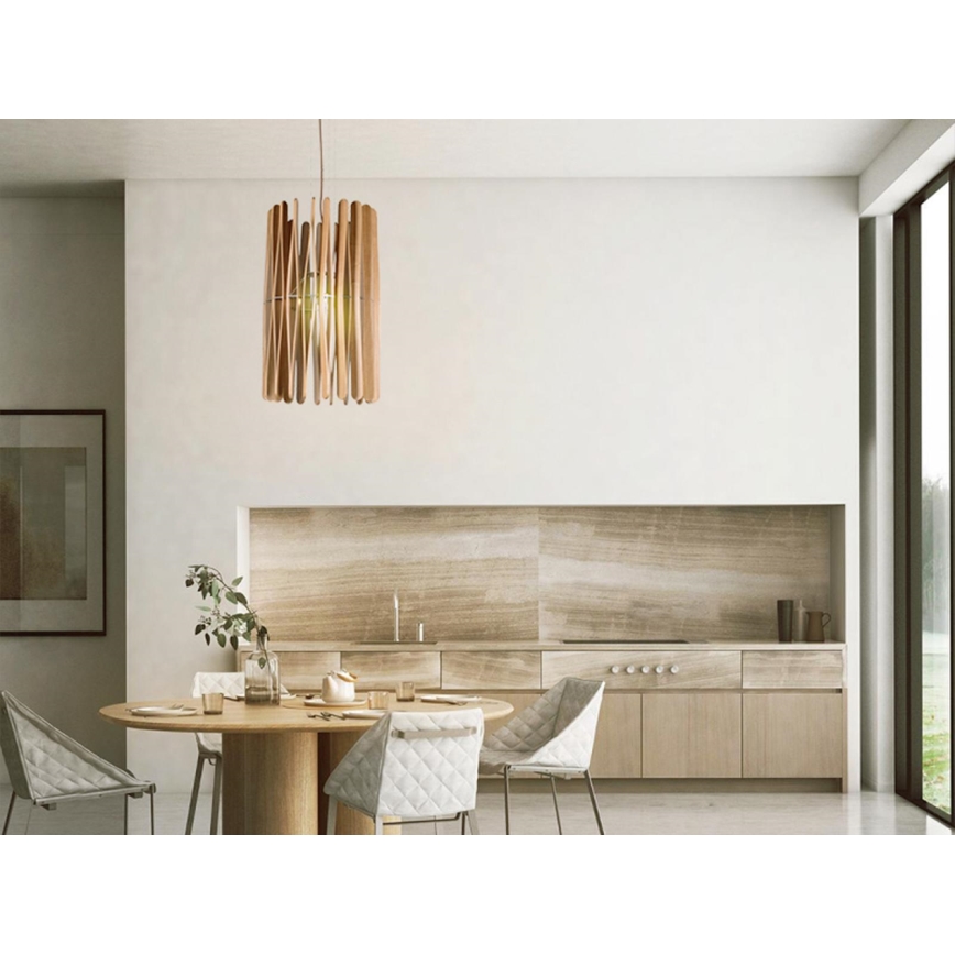 Massiivipuinen riippuvalaisin johdolla 1xE27/60W/230V, halkaisija 38 cm, saarni/kumipuu