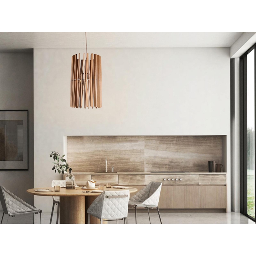 Massiivipuinen riippuvalaisin johdolla 1xE27/60W/230V, halkaisija 38 cm, saarni/kumipuu