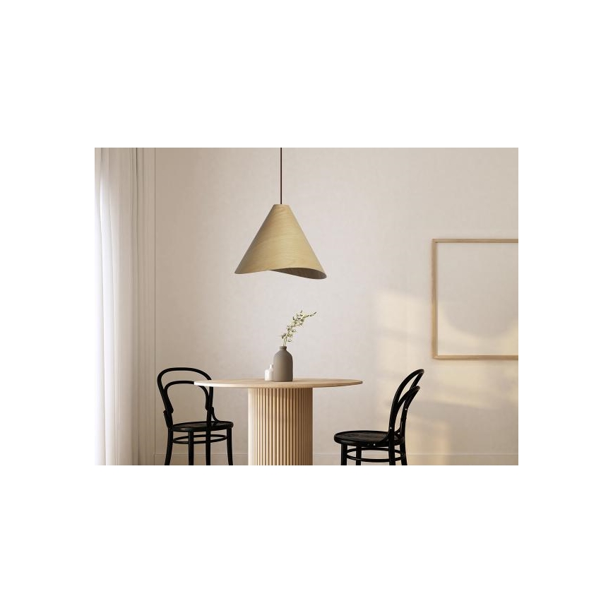 Massiivipuinen riippuvalaisin narulla 1xE27/60W/230V Ø 45 cm tammi/kumipuu