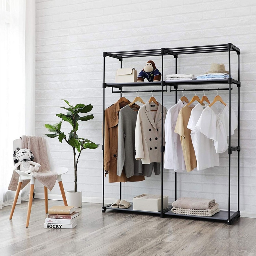 MATIS kangaskaappi hyllyillä ja vaatetangolla 140x174 cm harmaa