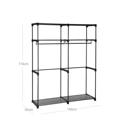 MATIS kangaskaappi hyllyillä ja vaatetangolla 140x174 cm harmaa