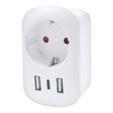 Matka-adapteri UK-pistorasiaan 230V 2x USB-A + 1x USB-C