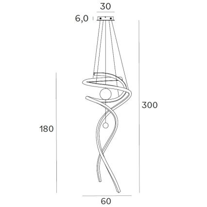MAXLIGHT P0483D - Himmennettävä LED-kattokruunu johdossa RITZ LED/100W/230V halkaisija 60 cm CRI 90 messinki
