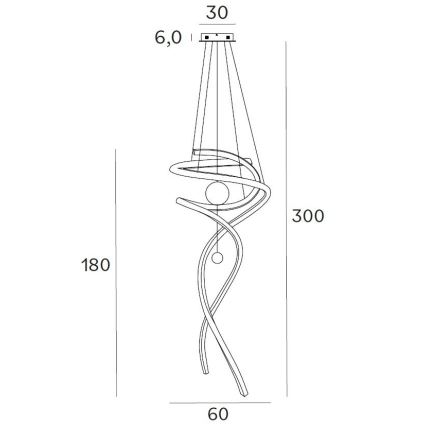 MAXLIGHT P0500D - Himmennettävä LED-kattokruunu johdossa RITZ LED/100W/230V halkaisija 60 cm CRI 90 musta