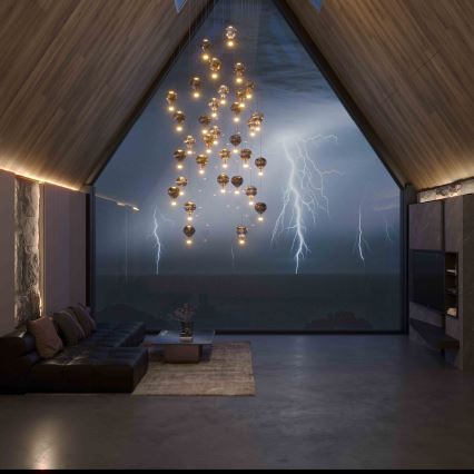 MAXLIGHT P0526D - Himmennettävä LED-kattokruunu johdossa PALLONCINI 11xLED/6W/230V halkaisija 45 cm läpinäkyvä/beige/savuinen