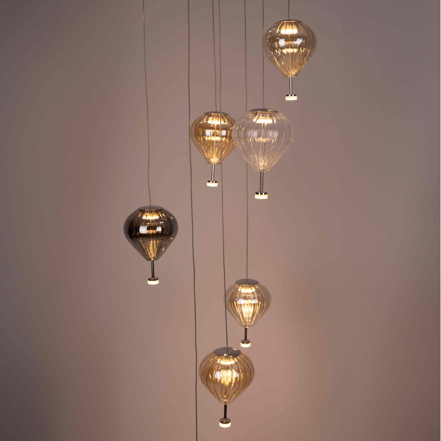 MAXLIGHT P0526D - Himmennettävä LED-kattokruunu johdossa PALLONCINI 11xLED/6W/230V halkaisija 45 cm läpinäkyvä/beige/savuinen