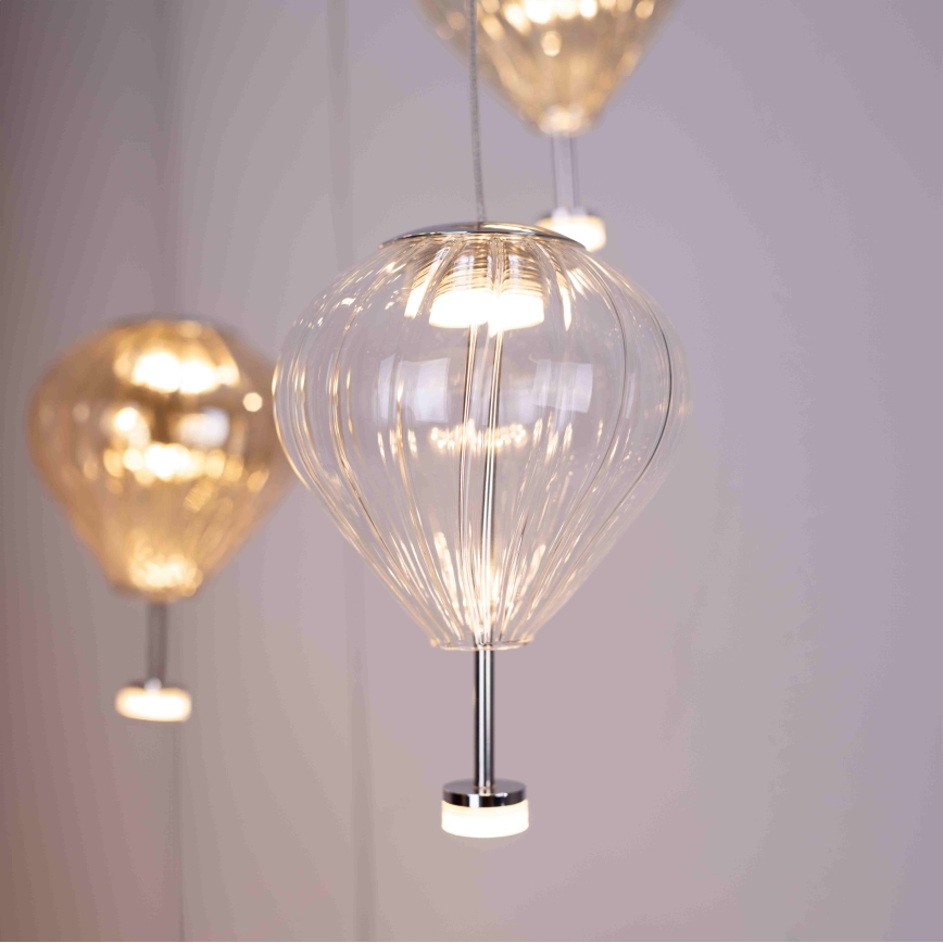 MAXLIGHT P0526D - Himmennettävä LED-kattokruunu johdossa PALLONCINI 11xLED/6W/230V halkaisija 45 cm läpinäkyvä/beige/savuinen