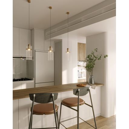 MAXLIGHT P0531 - LED-kattokruunu johdossa SIGNATURE LED/8W/230V halkaisija 15 cm messinki/läpinäkyvä