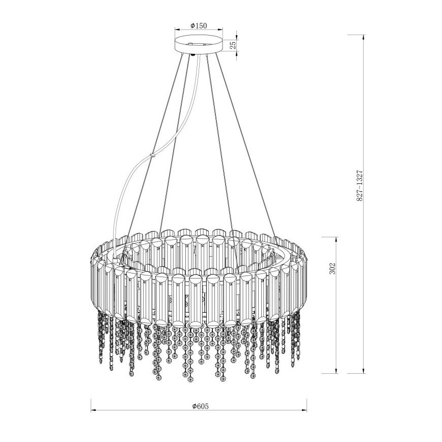 Maytoni MOD097PL-08CH - Kattokruunu johdossa HAIL 8xE14/40W/230V halkaisija 60,5 cm kiiltävä kromi