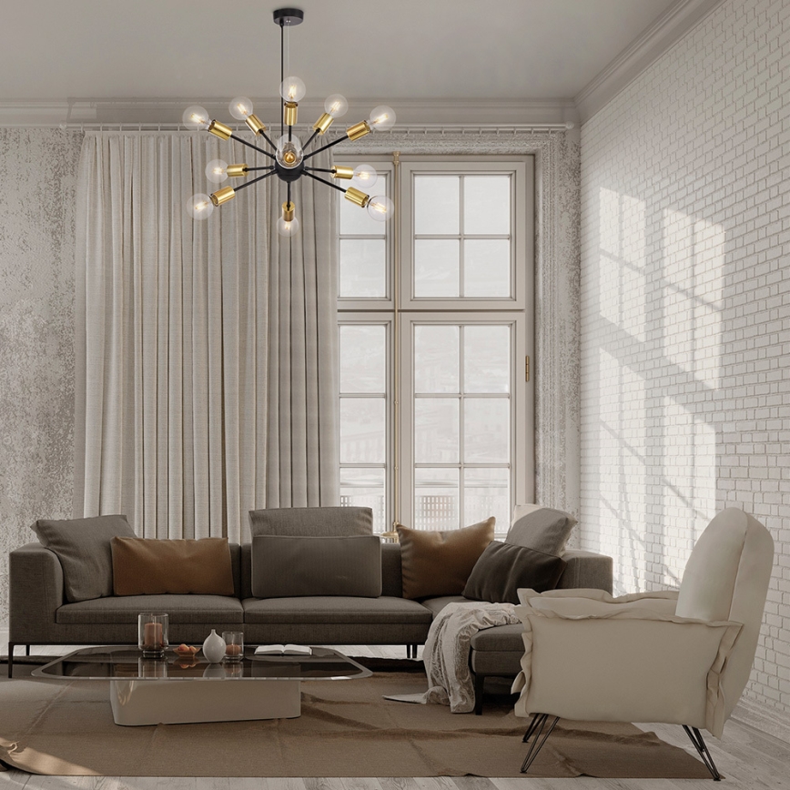 Maytoni T546PL-12B - Riippuvalaisin vaijerilla JACKSON 12xE27/7W/230V musta/kultainen