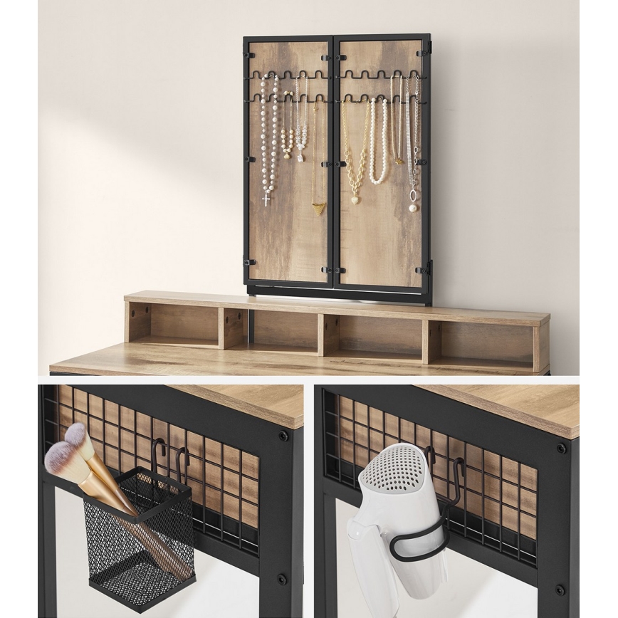 Meikkipöytä jakkaralla 28,6x42 cm FLORA ruskea/musta