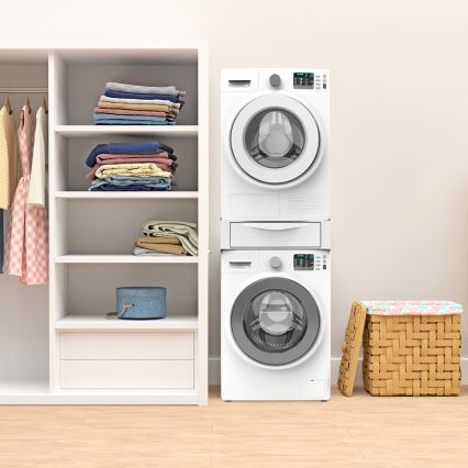 Meliconi 656112 - Jalusta pesukoneelle ja kuivausrummulle, ulosvedettävällä 28 l säilytystilalla, valkoinen