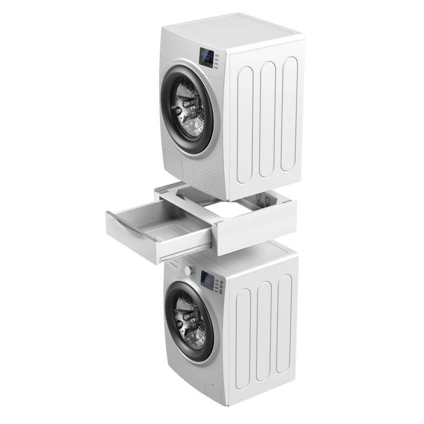 Meliconi 656112 - Jalusta pesukoneelle ja kuivausrummulle, ulosvedettävällä 28 l säilytystilalla, valkoinen