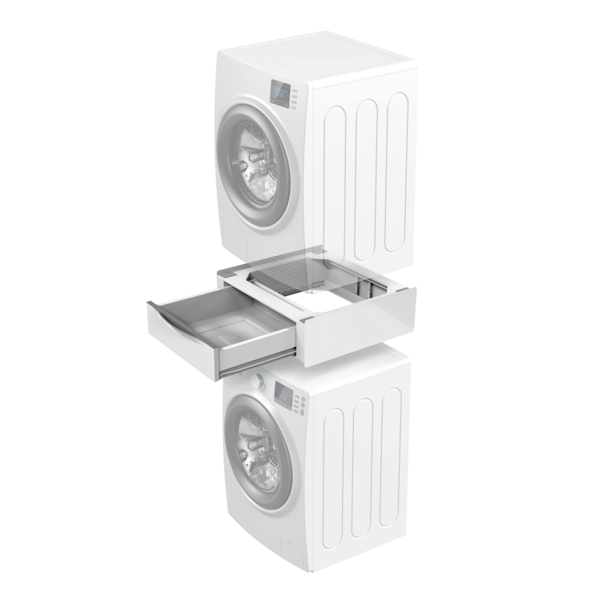 Meliconi 656112 - Jalusta pesukoneelle ja kuivausrummulle, ulosvedettävällä 28 l säilytystilalla, valkoinen