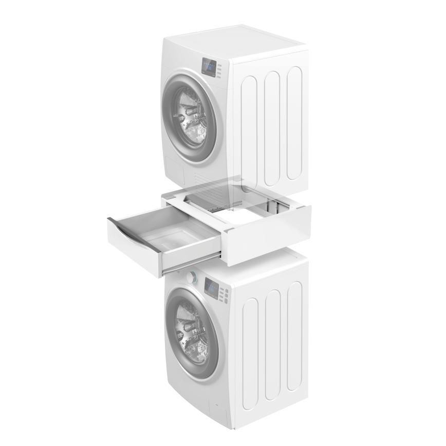 Meliconi 656112 - Jalusta pesukoneelle ja kuivausrummulle, ulosvedettävällä 28 l säilytystilalla, valkoinen