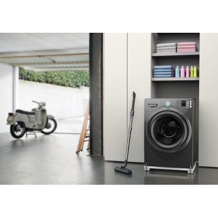 Meliconi 656149 - Tärinää vaimentava alusta pesukoneelle ulosvedettävillä pyörillä, 47 cm, valkoinen