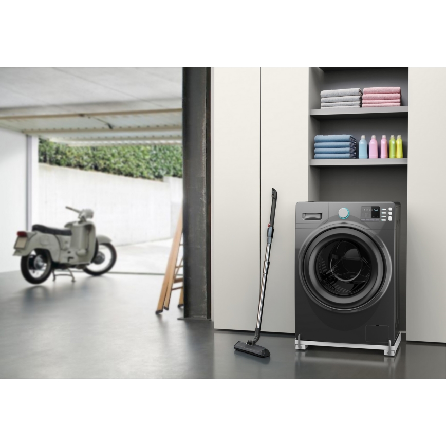 Meliconi 656149 - Tärinää vaimentava alusta pesukoneelle ulosvedettävillä pyörillä, 47 cm, valkoinen