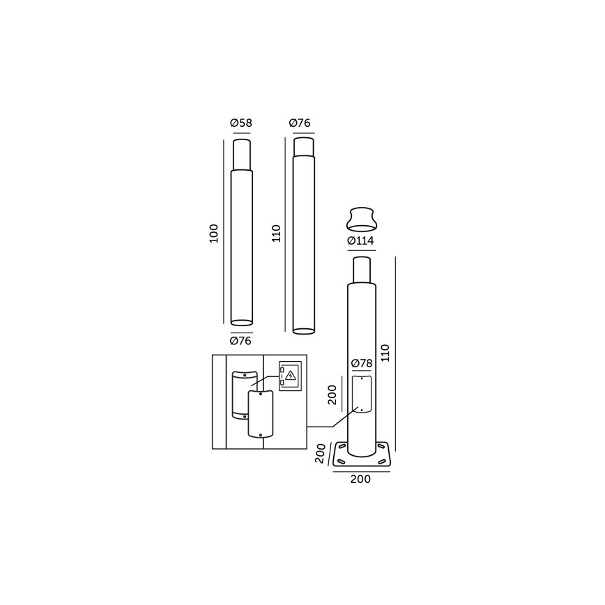 Metallinen BASE-pylväs ulkovalaistukseen, 3 m, musta
