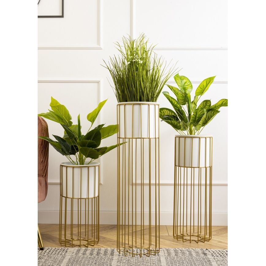 Metallinen kukkaruukku LOFT 55x20 cm kulta/valkoinen