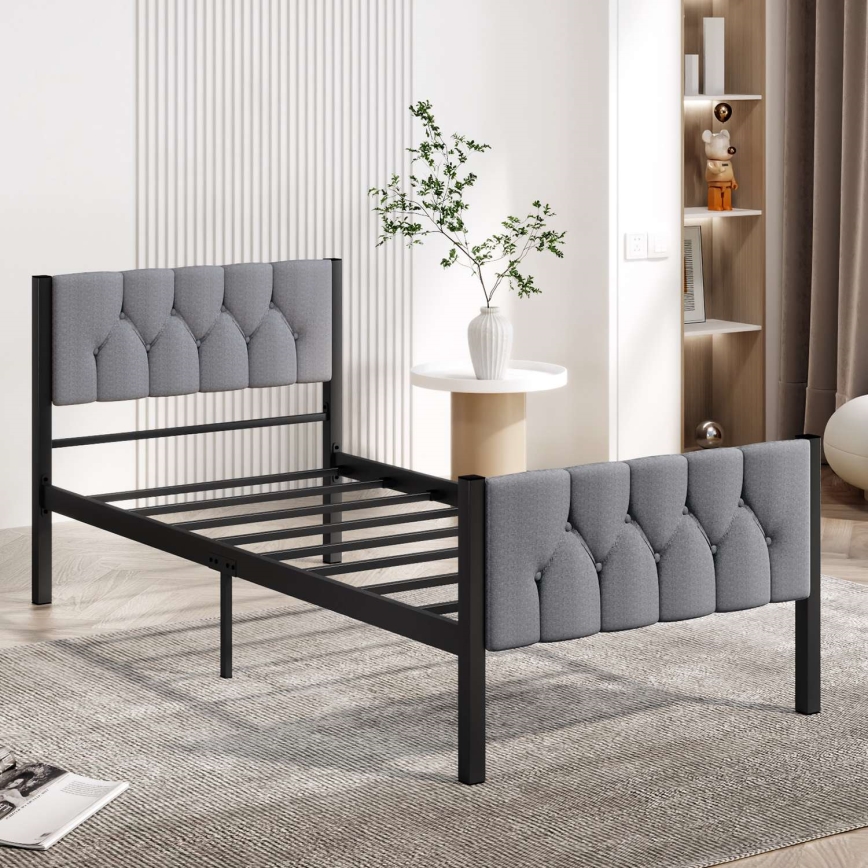 Metallinen yhden hengen sänky KAROM 90x200 cm, harmaa, kantavuus 120 kg