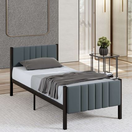 Metallinen yhden hengen sänky LUNOR, 90 x 200 cm, antrasiitti, kantavuus 120 kg