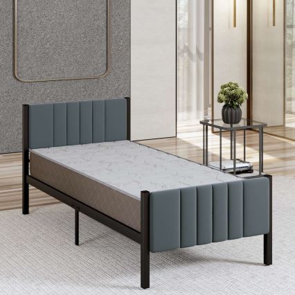 Metallinen yhden hengen sänky LUNOR, 90 x 200 cm, antrasiitti, kantavuus 120 kg