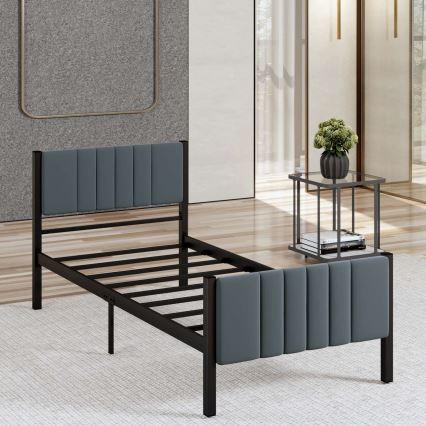 Metallinen yhden hengen sänky LUNOR, 90 x 200 cm, antrasiitti, kantavuus 120 kg